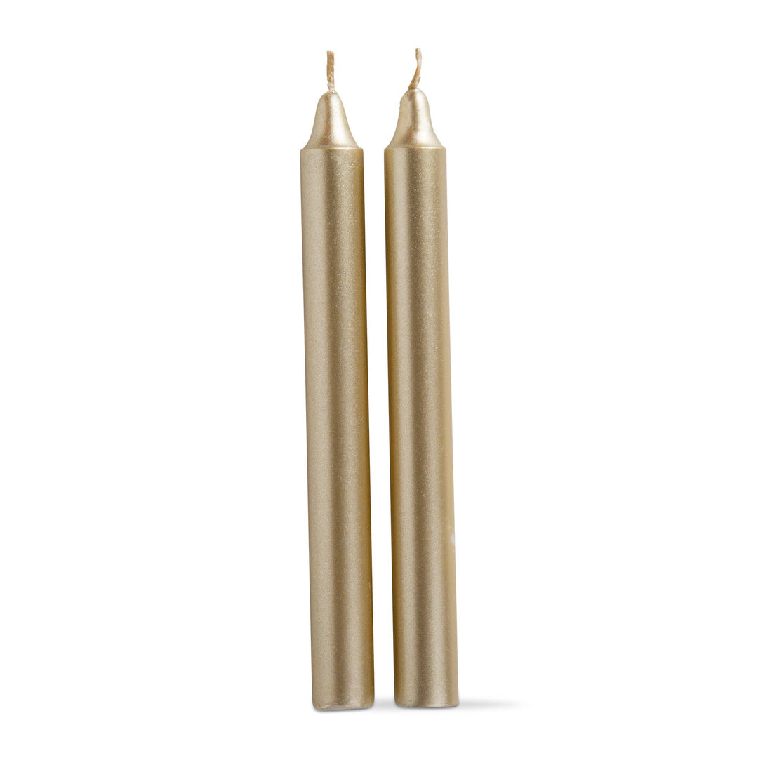 8" Gold Metallic Traditional Taper Candles Set Of 2