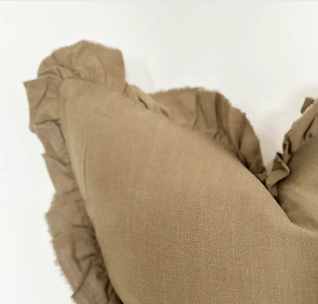 Ruffled Linen Olive Pillow