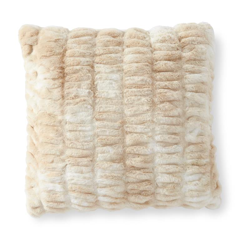 Cream & Tan Ribbed Faux Fur Pillow