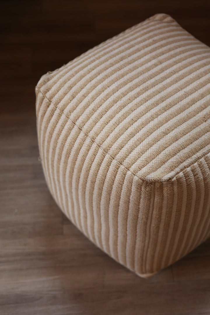 Lisa Jute & Cream Striped Pouf - Showroom Model