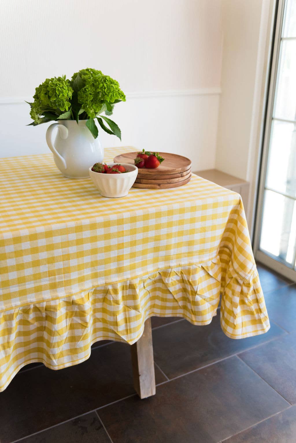 Yellow Ruffled Gingham Tablecloth