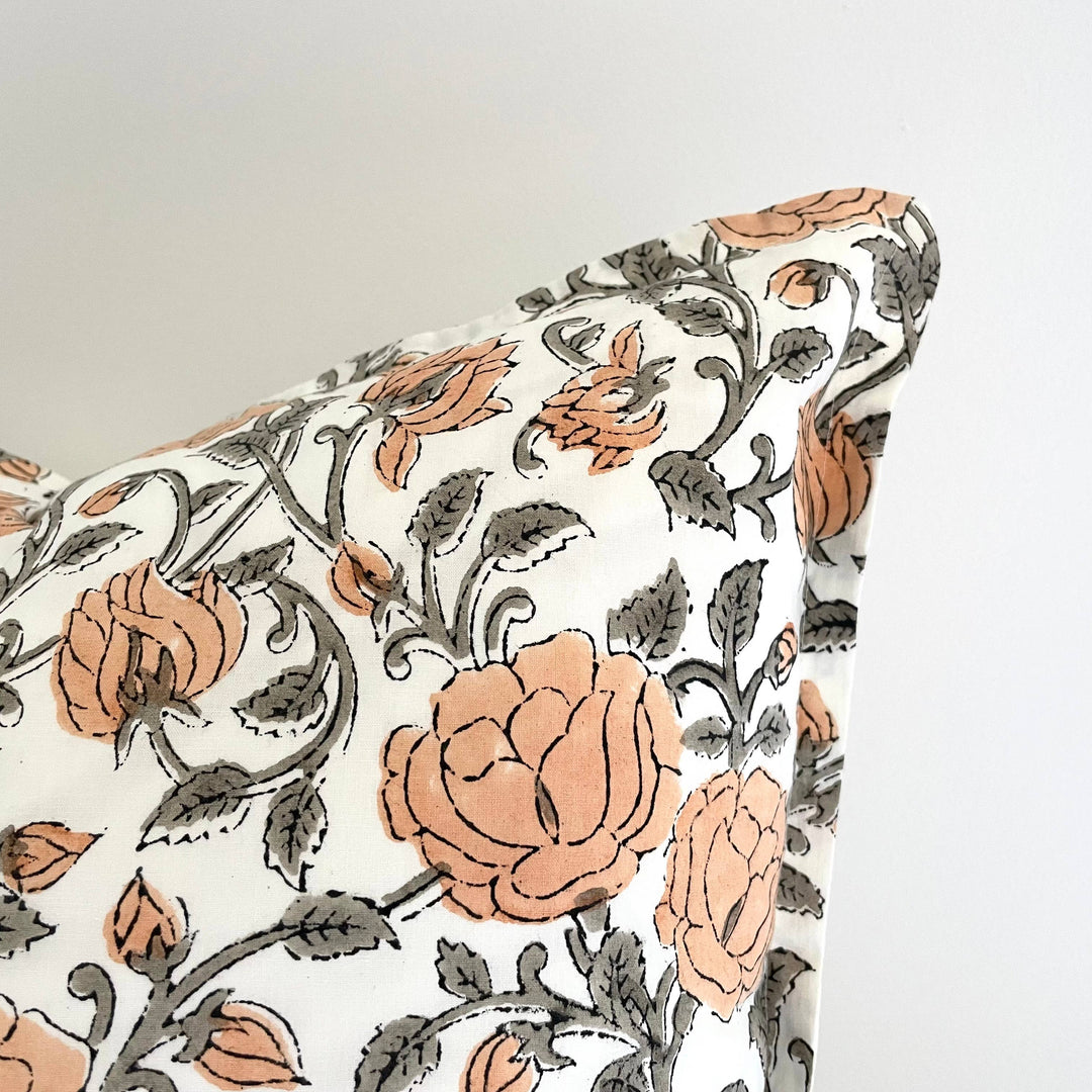 Peach and Grey Vintage Roses Pillow