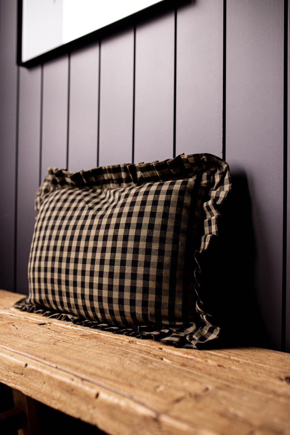 Ruffle Lumbar Pillow Sham Olive Green Gingham