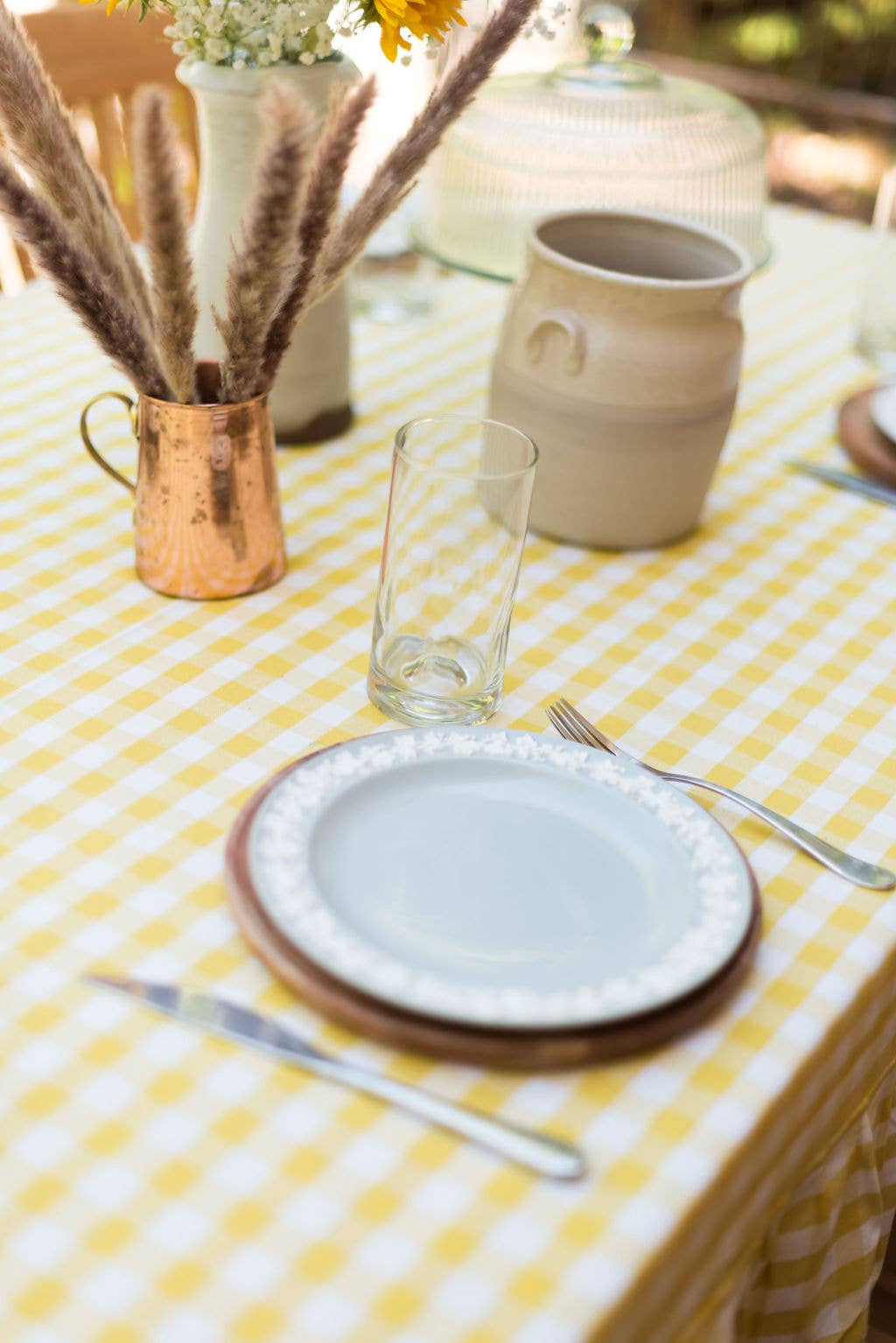 Yellow Ruffled Gingham Tablecloth