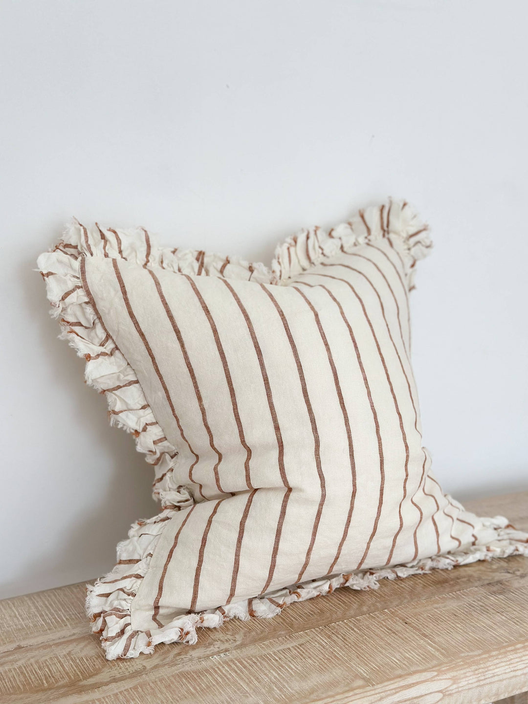 Hallie Ruffled Linen  – Brown & Cream Stripe