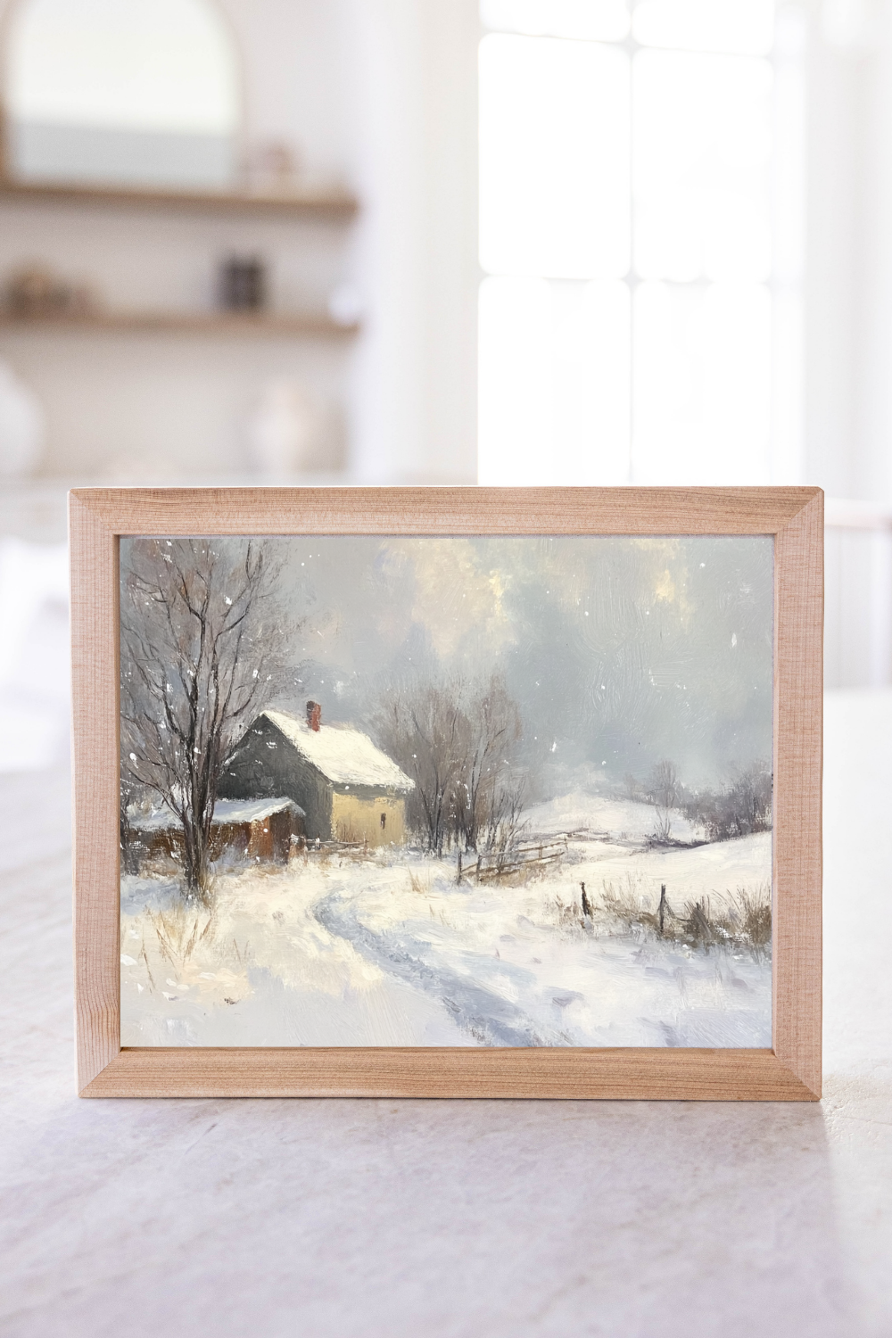 Vintage Winter Cottage Pine Framed Art | 001