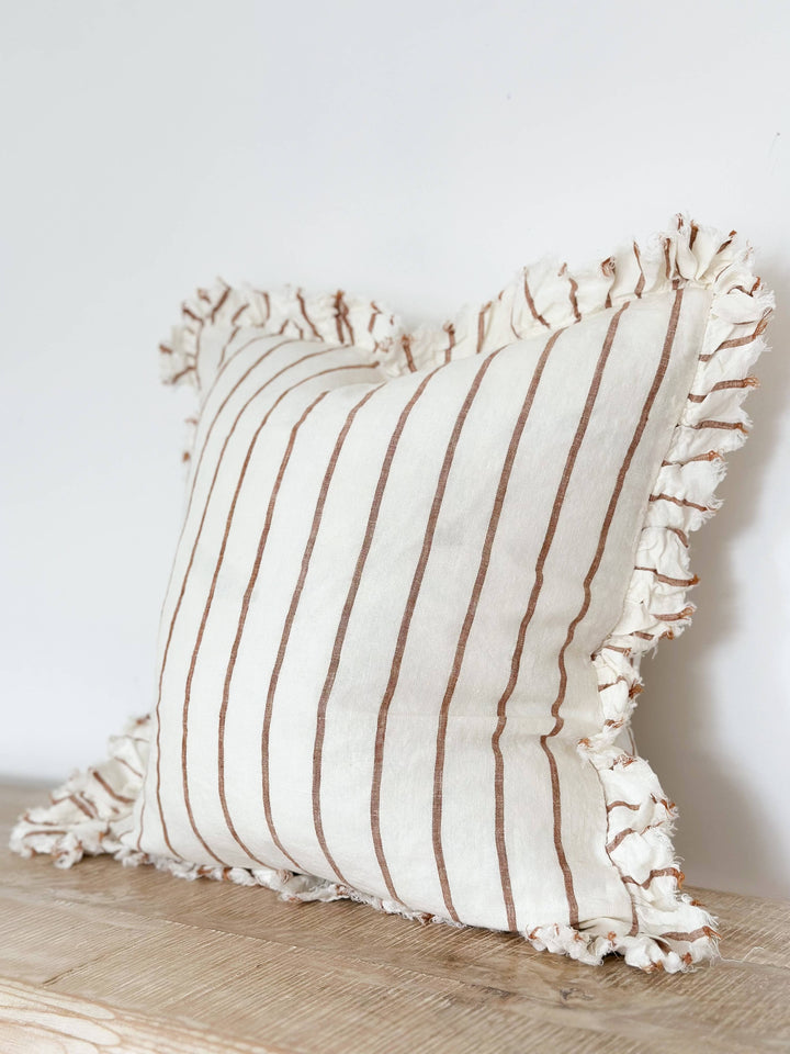 Hallie Ruffled Linen  – Brown & Cream Stripe