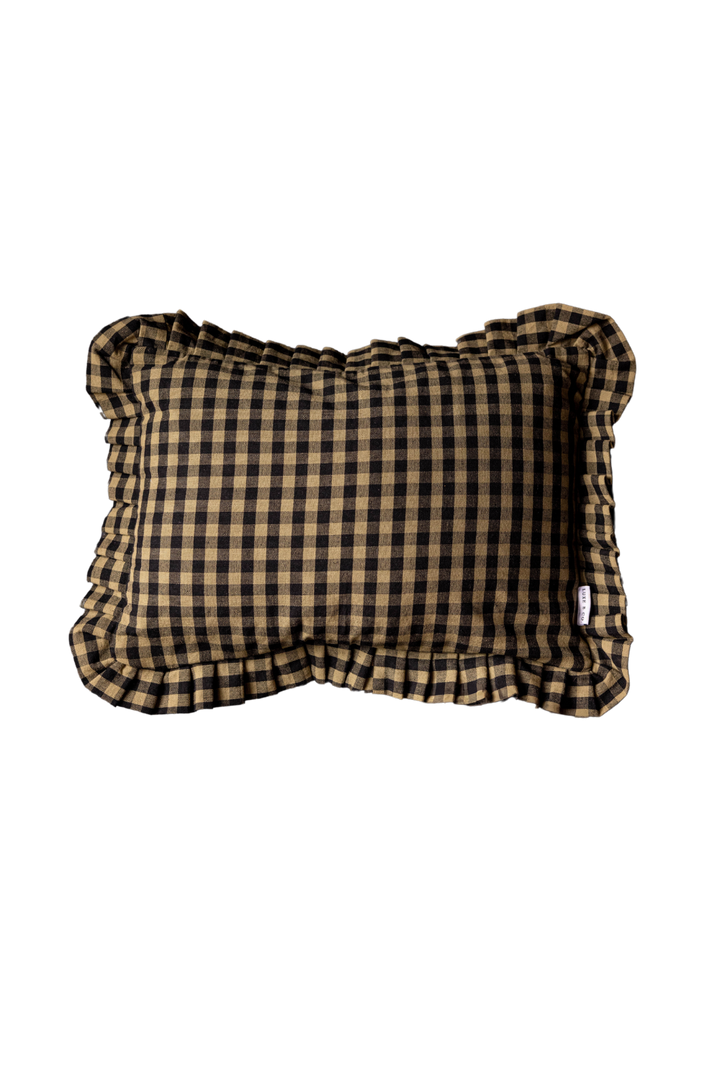 Ruffle Lumbar Pillow Sham Olive Green Gingham