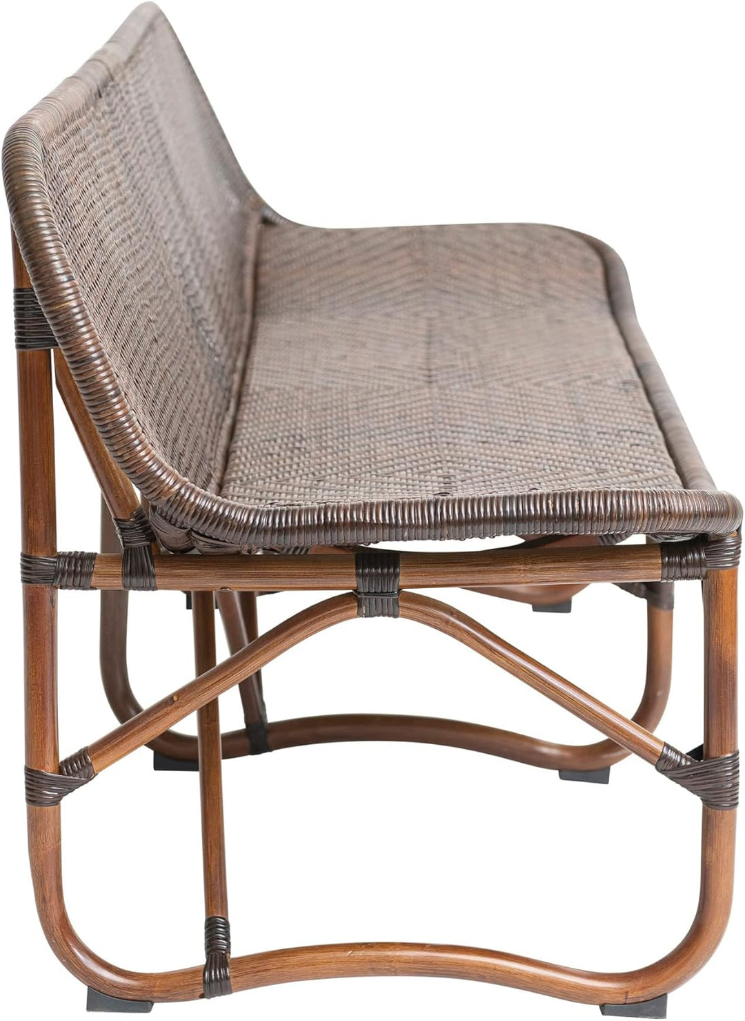 Hand-Woven Rattan Settee, Walnut Finish