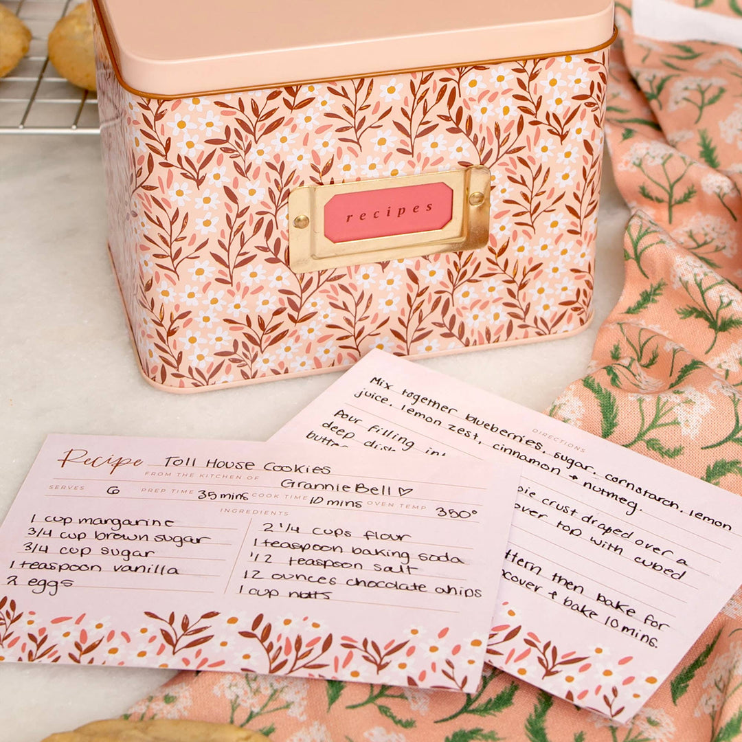 Pink Daisy Tin Recipe Box