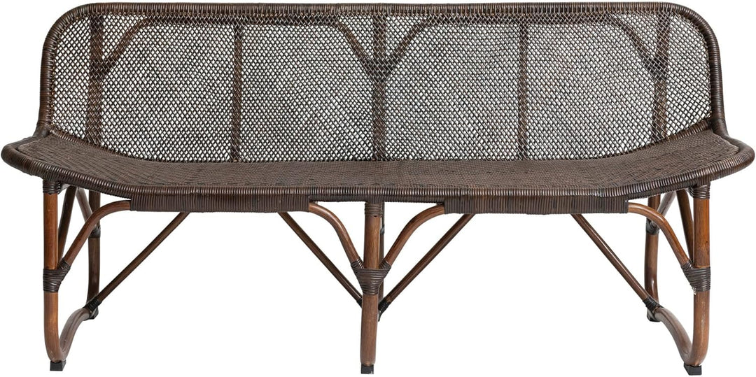 Hand-Woven Rattan Settee, Walnut Finish