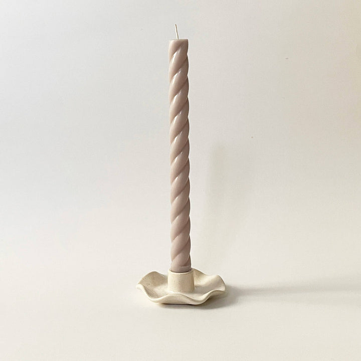 Handmade Ceramic Ruffle Taper Candle Holder - Freckle White