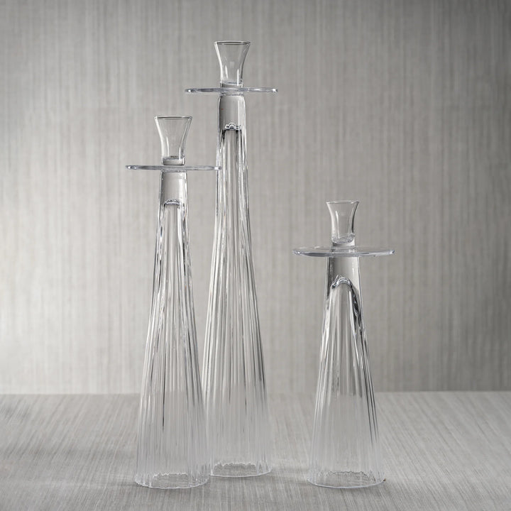 Tall Ribbed Glass Taper Holders, 3 Sizes