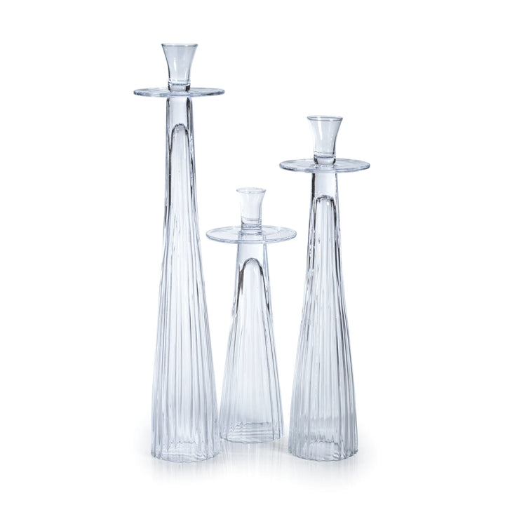 Tall Ribbed Glass Taper Holders, 3 Sizes