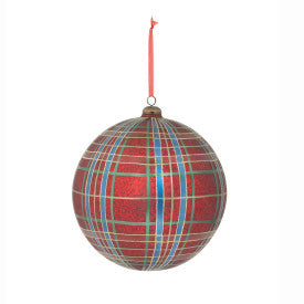 Hand Painted Plaid Glass Ball Ornament