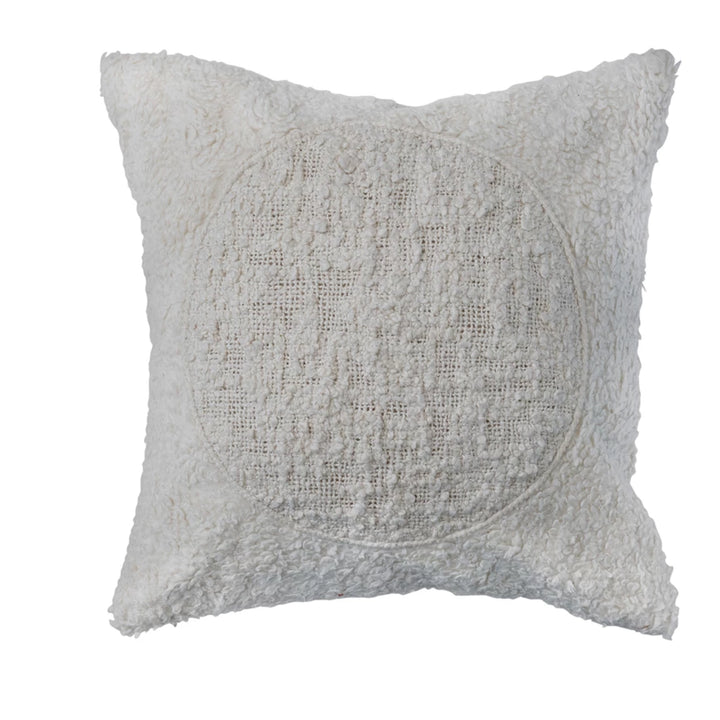 20" Square Cotton Sherpa Pillow w/ Embroidered Circle