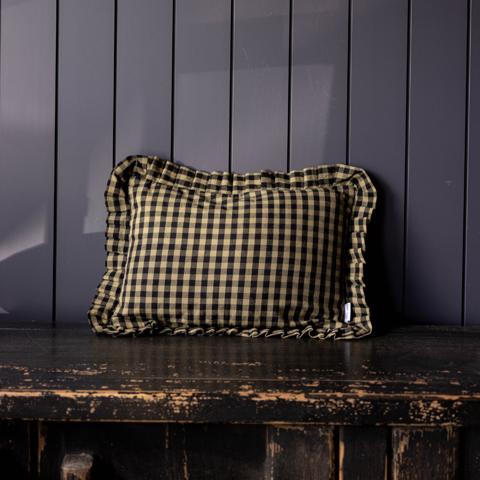 Ruffle Lumbar Pillow Sham Olive Green Gingham