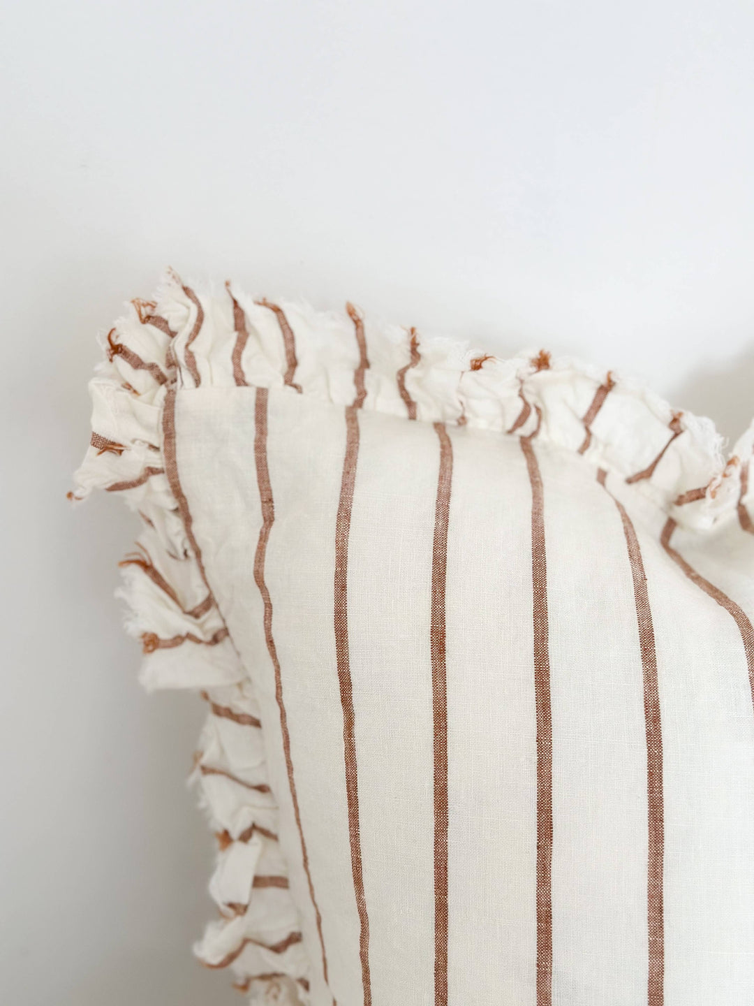 Hallie Ruffled Linen  – Brown & Cream Stripe