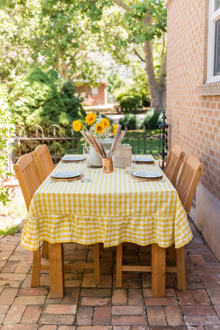 Yellow Ruffled Gingham Tablecloth