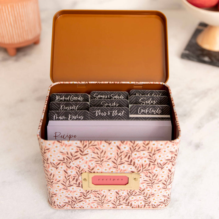 Pink Daisy Tin Recipe Box