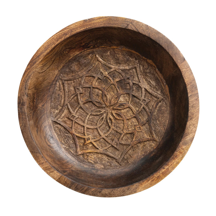 Mango Wood Bowl w/ Design, Burnt Finish