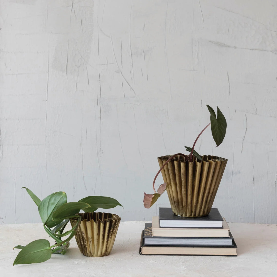 Fluted Metal Planter, Brass Finish - Versailles Sunrise Candle