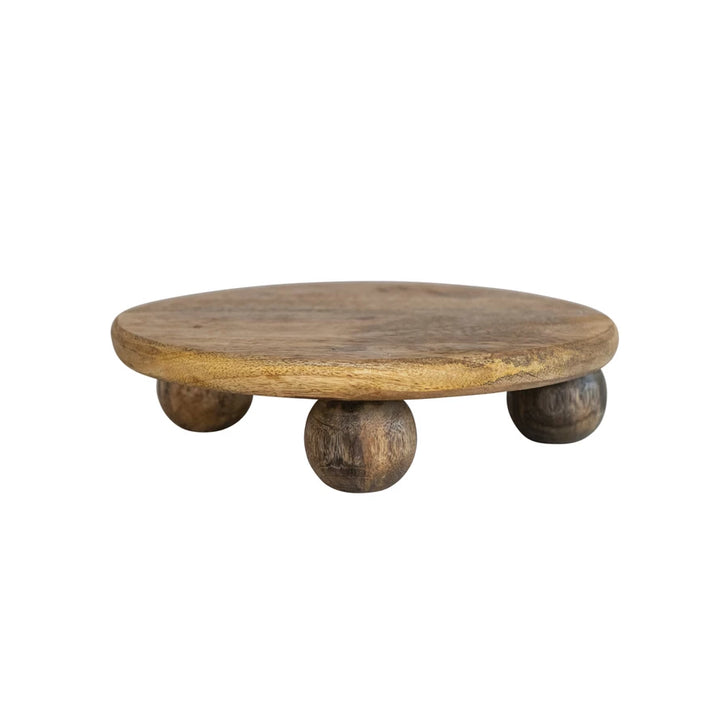 Hand-Carved Mango Wood Pedestal, Natural