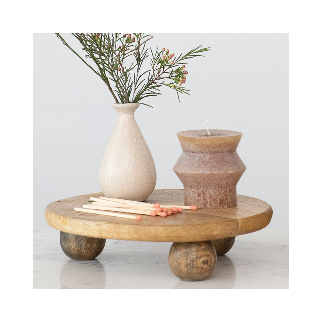 Hand-Carved Mango Wood Pedestal, Natural