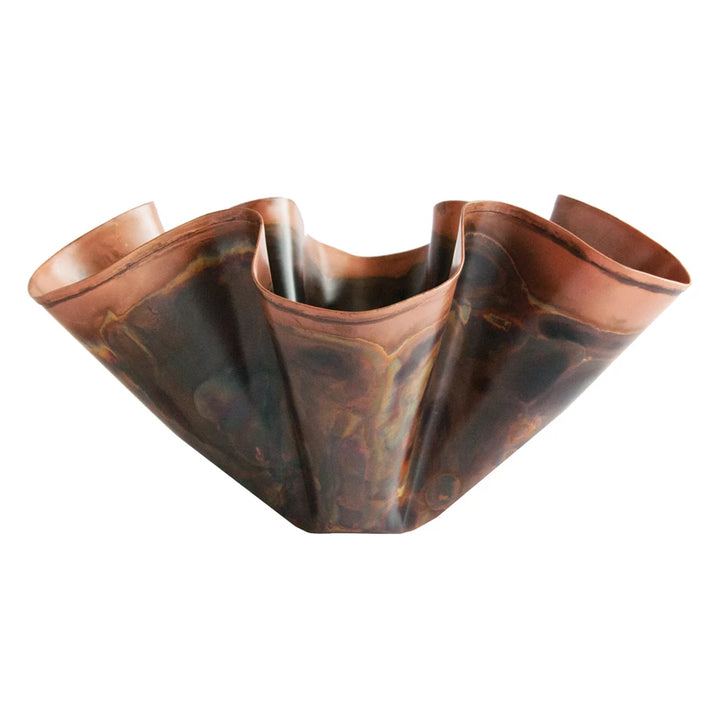 Decorative Metal Ruffled Bowl, Oxidized Copper Finish