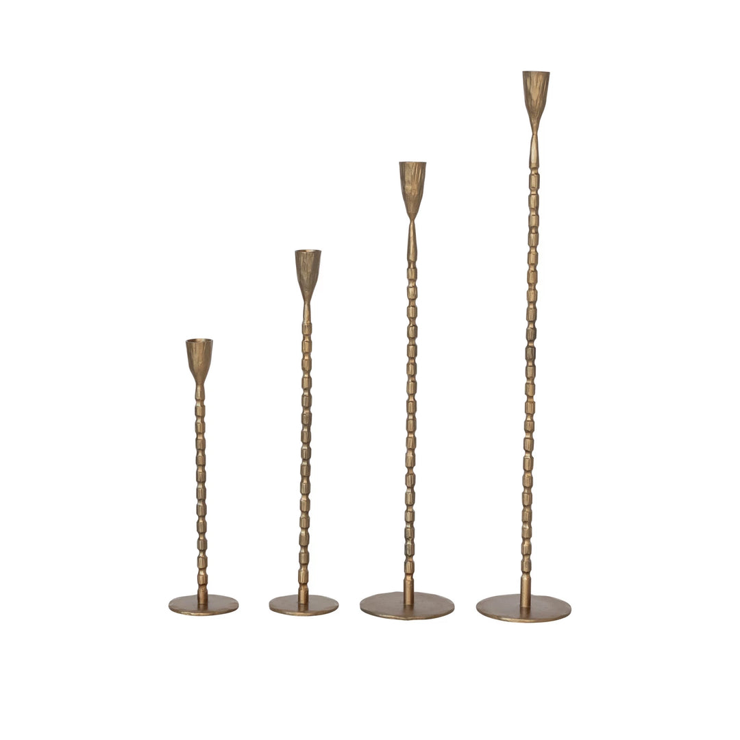 Hand-Forged Cast Iron Taper Holders, Brass Finish