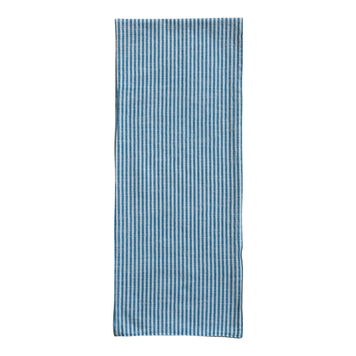 Woven Cotton Two-Sided Striped Table Runner, Blue, Green & Natural