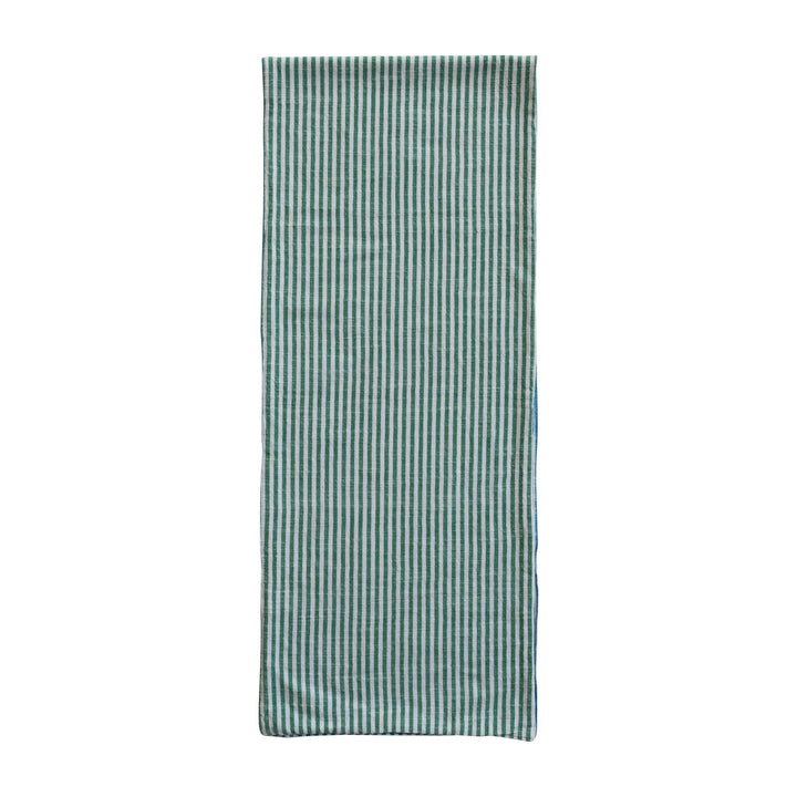 Woven Cotton Two-Sided Striped Table Runner, Blue, Green & Natural