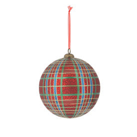 Hand Painted Plaid Glass Ball Ornament