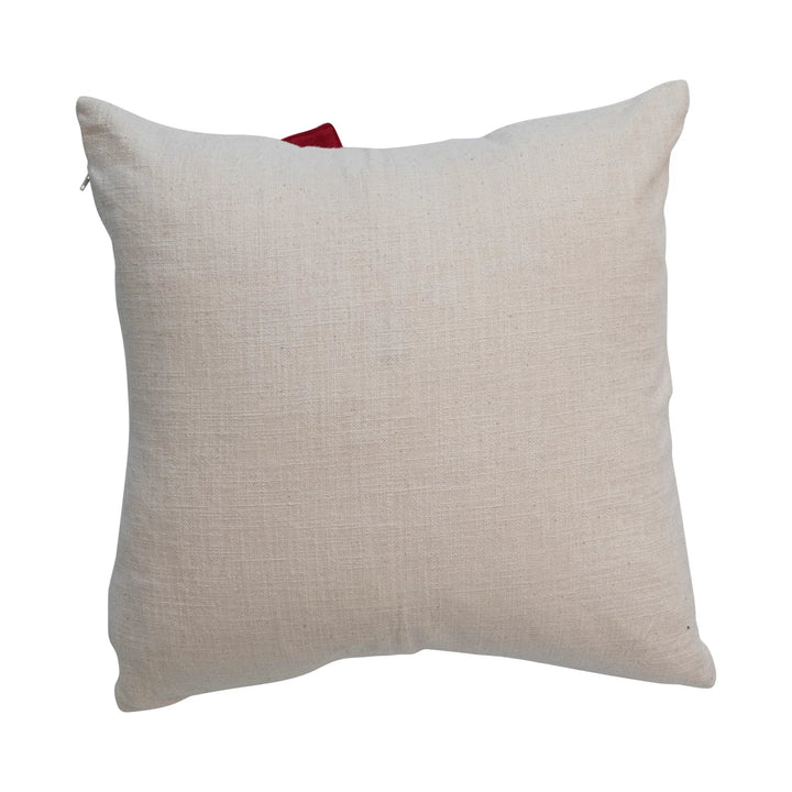 Hand-Woven Cotton Slub Pillow w/ Bow, Cream Color & Red