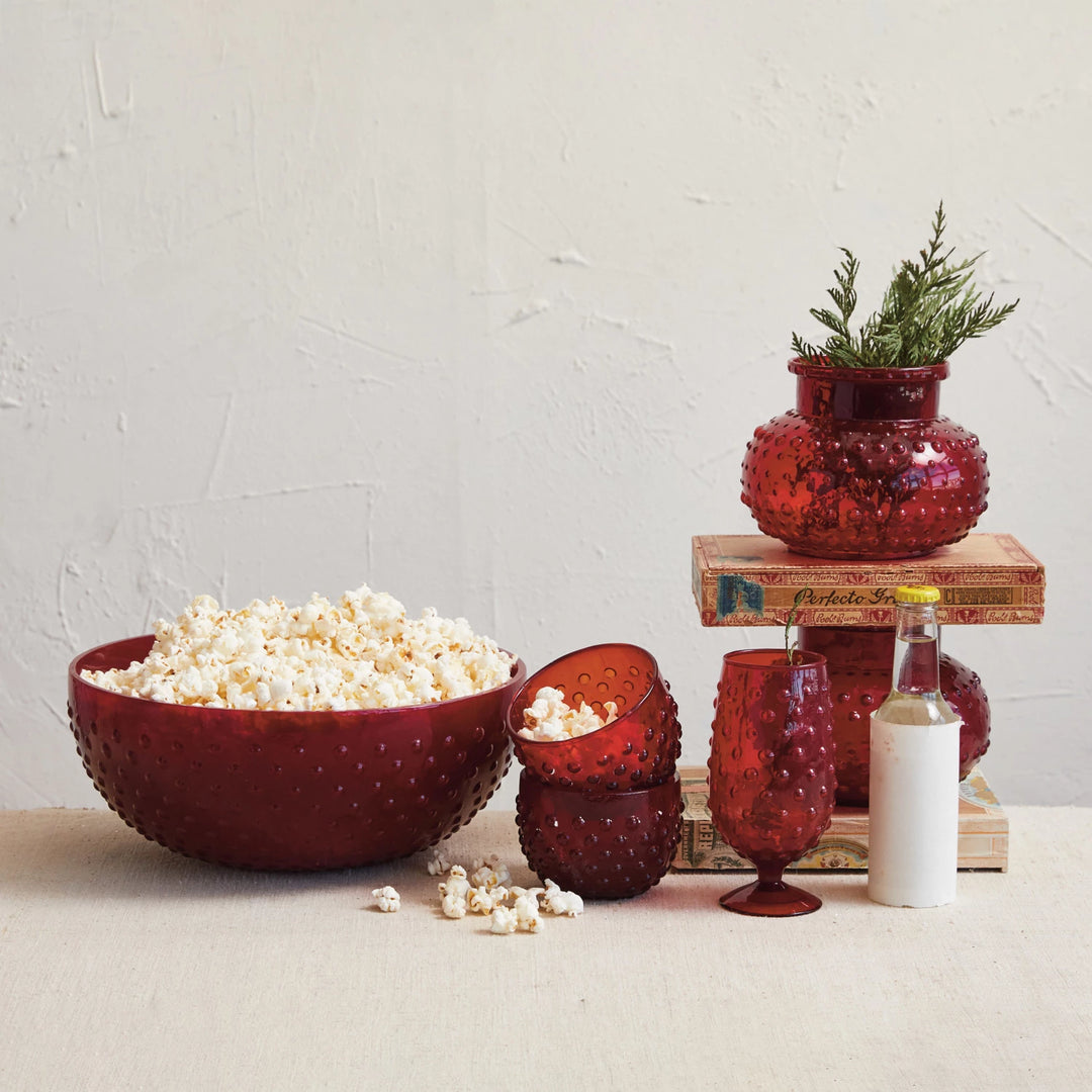 Glass Hobnail Vase, Red