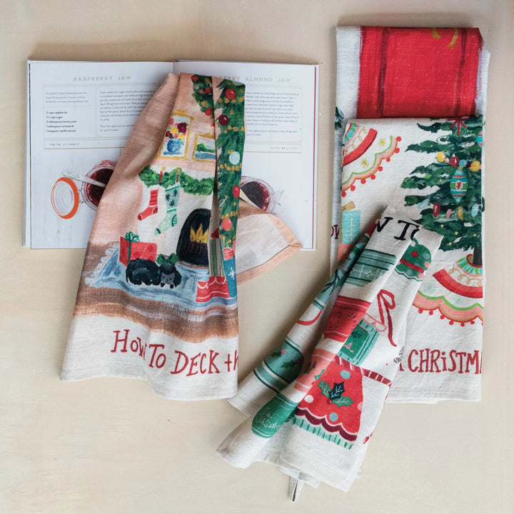 Cotton Slub Printed Tea Towel w/ Holiday Saying