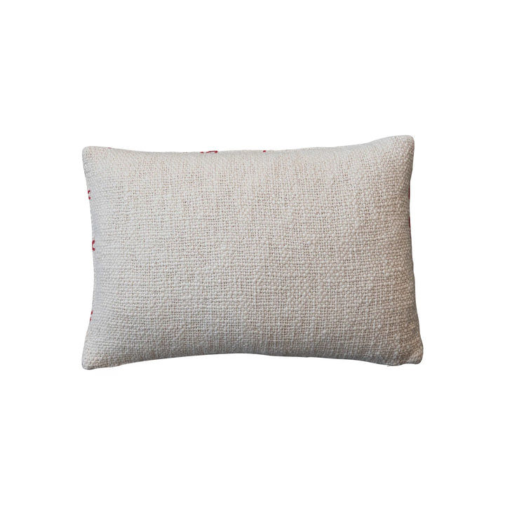 Woven Cotton Slub Lumbar Pillow w/ Embroidered Pattern