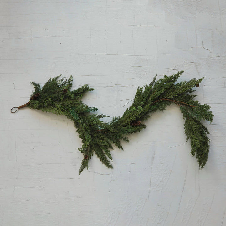 Faux Spruce & Pine Garland w/ Natural Pinecones, Green