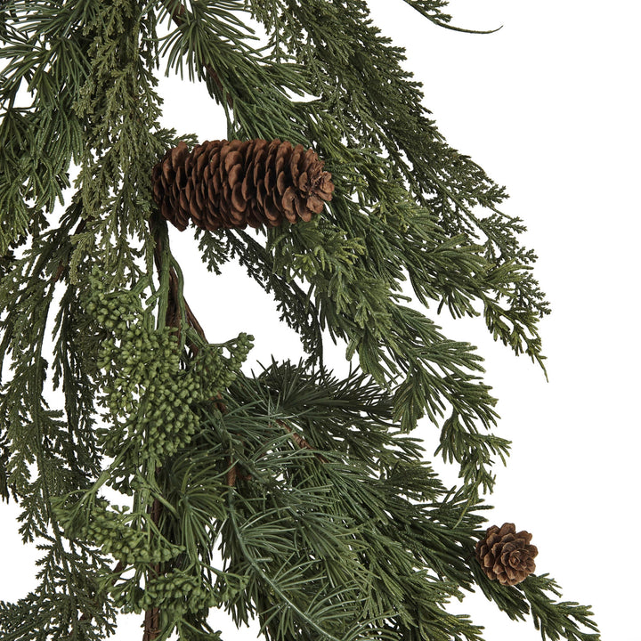 Faux Spruce & Pine Garland w/ Natural Pinecones, Green