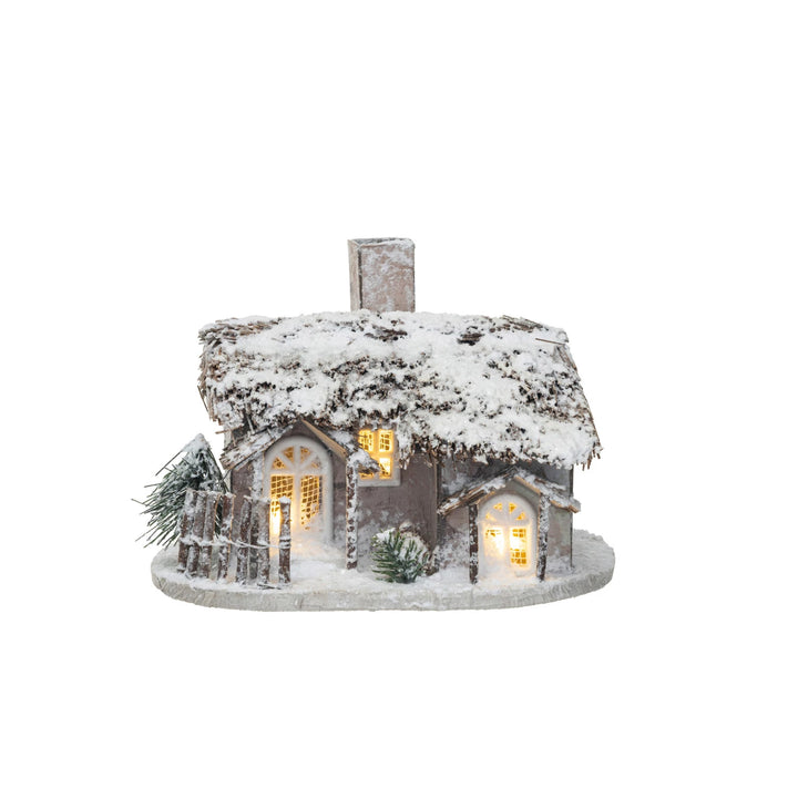 Twig & Paper Cabin w/ Faux Snow & LED Light