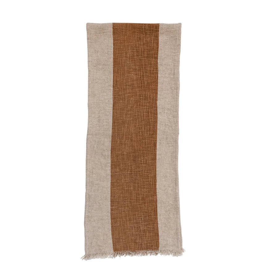 Cotton & Linen Table Runner w/ Stripe & Fringe